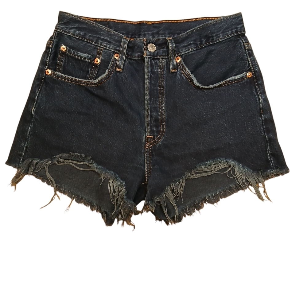 Levi's 501 High-Waisted Distressed Dark Denim Shorts